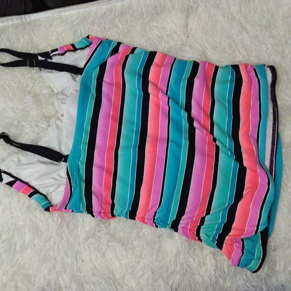 Coco Reef Front Tie Striped Multicolor Takini Swimsuit Top Bra Size 38D - Picture 9 of 9